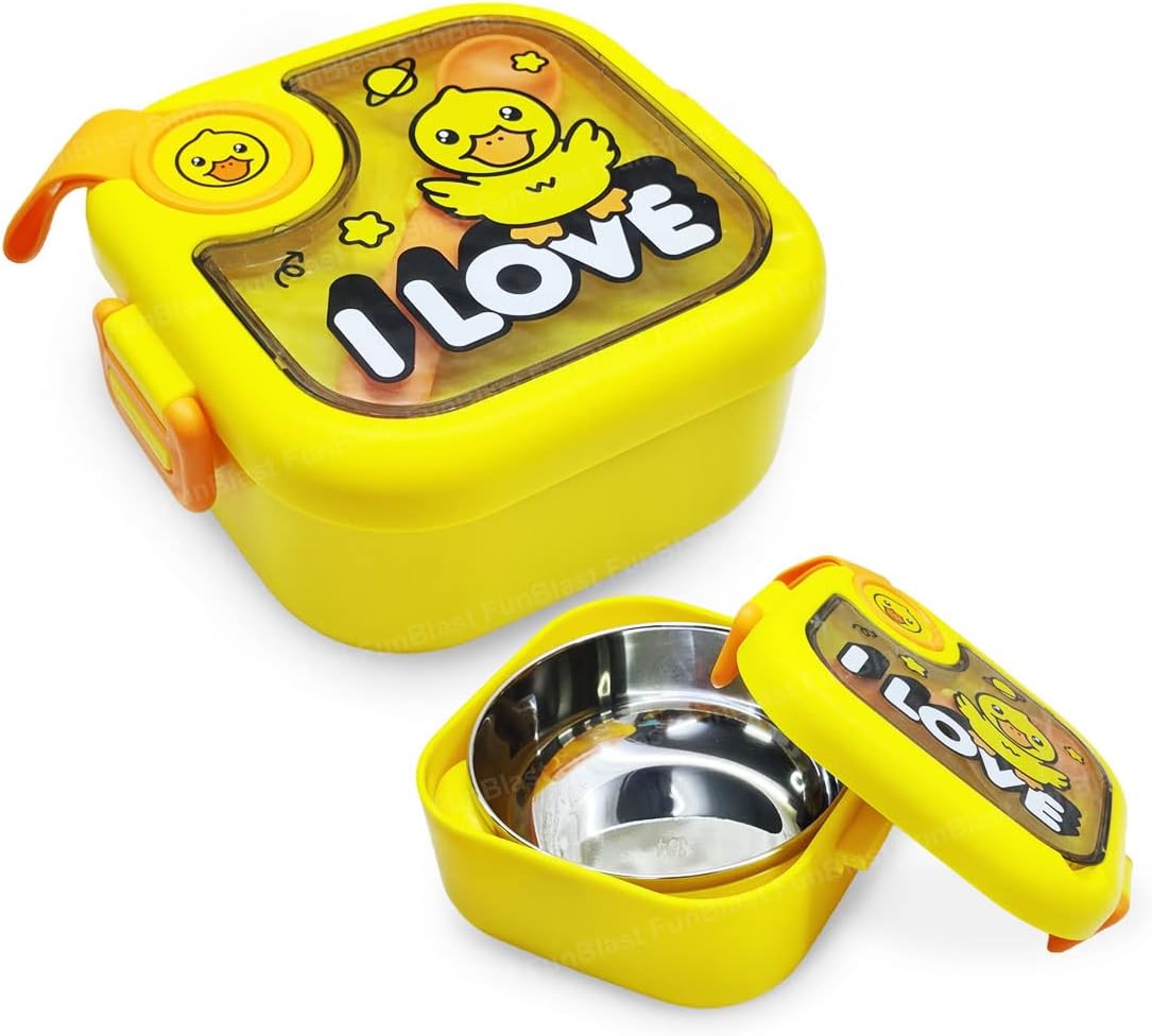 FunBlast Lunch Box for School Kids - Duck Theme Lunch Box with Spoon, SS304 Lunch Box, Tiffin Box for School, Air-Tight Lunch Box, Stainless Steel Insulated Lunch Box, 750 Ml (Multicolor)