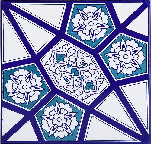 Piastrelle cucina e bagno decorate in ceramica Cerames Lavent 20x20 cm | Rivestimenti Iznik colorati, 1 confezione - 0,48m2 (12 pezzi), mattonelle decorative ideale per cucina o bagno, rustico