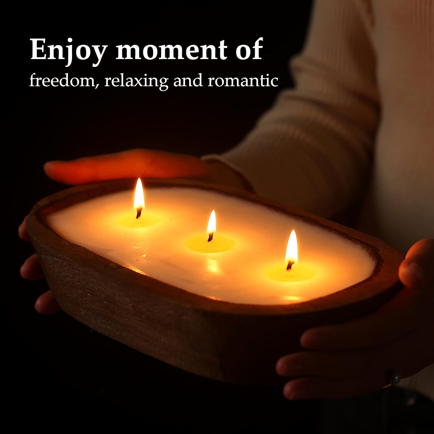 Scented Candles for Home, YeeQue Vanilla Candle with Large Wooden Bowl Design for Women,Girl Birthday Gift,3 Wicks, 12oz - Image 5