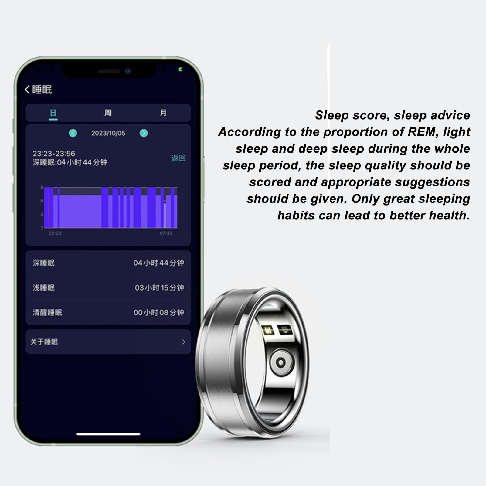 Dpofirs Smart Health Ring, Smart Ring Health Tracker BT 5.1 NFC Monitoraggio della Temperatura Corporea del Sonno Contapassi IP68, Tracker della qualità del Sonno per Regali di