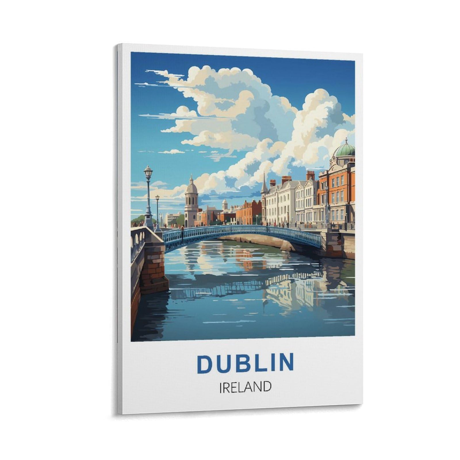 WGMDOEE Dublin Ireland Vintage Travel Posters 16x24inch(40x60cm) Canvas Poster Living Room Wall Art Home Decor