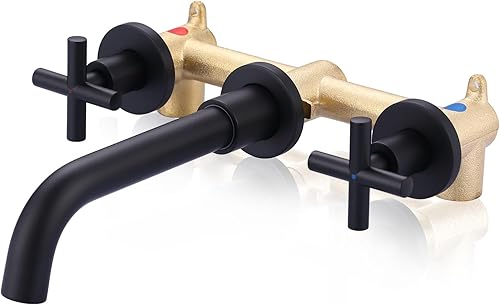 ARCORA - Grifo de baño negro mate, grifo de baño de 2 manijas para montaje en pared y válvula empotrada incluida, grifo de fregadero montado en la