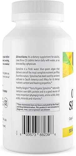 Miniatura 3 de Tabletas de espirulina orgánica y kosher de Healthy Orgins 500 mg 720 unidades