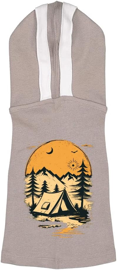Retro Camping Dog Shirt with Hoodie - Vintage Dog Hoodie - Graphic Dog Clothing - Gray White, L