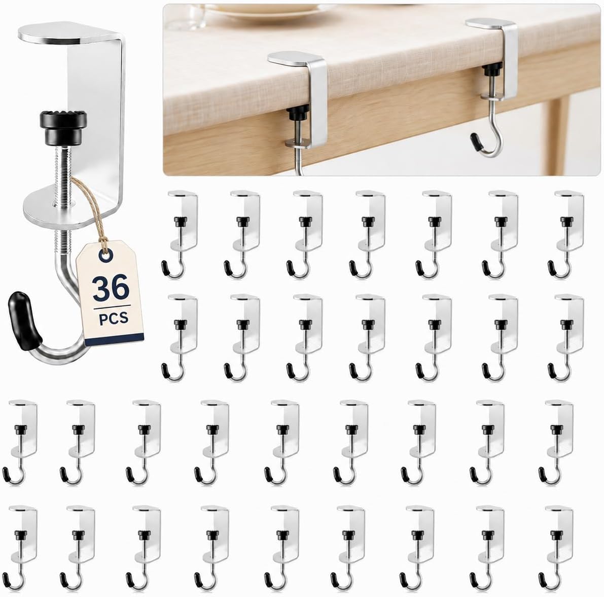 36 Pack Metal Tablecloth Clips with Hooks, Adjustable Holders