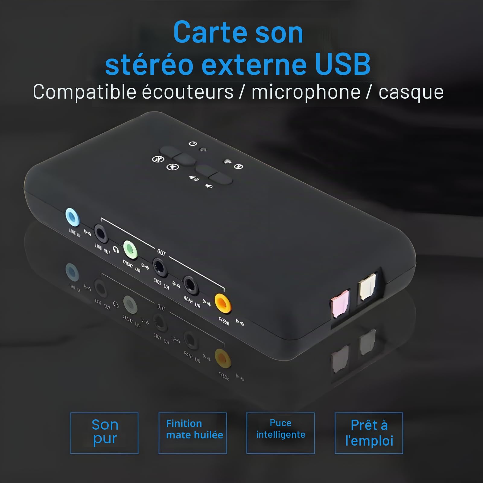 USB 7.1 Carte Son Externe à 8 Canaux 12 Mbps USB Soundbox 32KHz / 44KHz / 48 KHz Entrée en Double Microphone Stéréo pour Ordinateur Portable PC