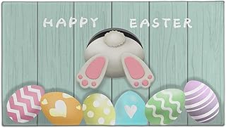 Easter Decorative Welcome Door Mat, Easter Eggs Bunny Tail Indoor Outdoor Non-Slip Welcome Mat ,Happy Easter Rabbit Entryway Front Porch Throw Rugs for Easter Entrance Decoration , 30
