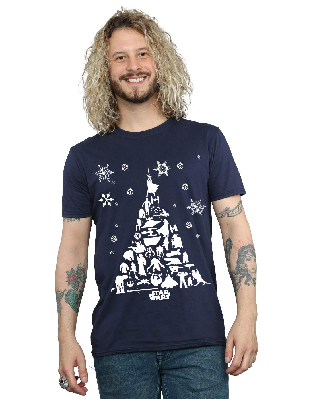 Star Wars Men's Christmas Tree T-Shirt Navy Blue X-Large