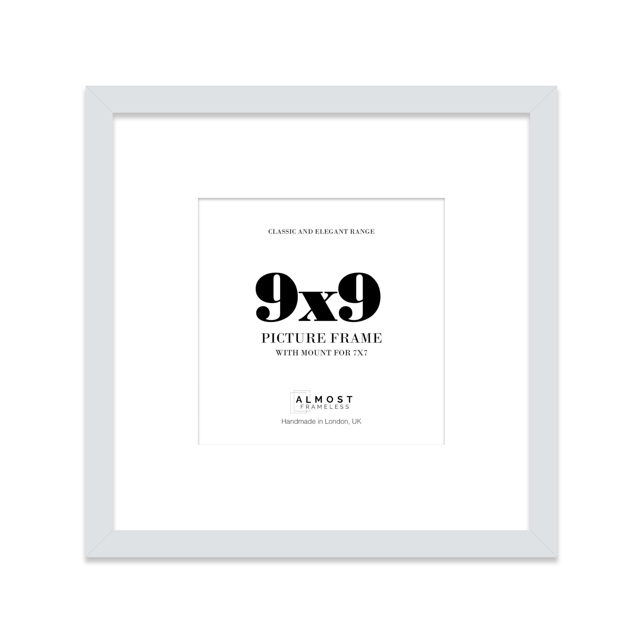 9x9 Light Grey Picture Frame with Mount for 7x7 Photos, Prints - Modern Square Wall Frame, 1 Pack