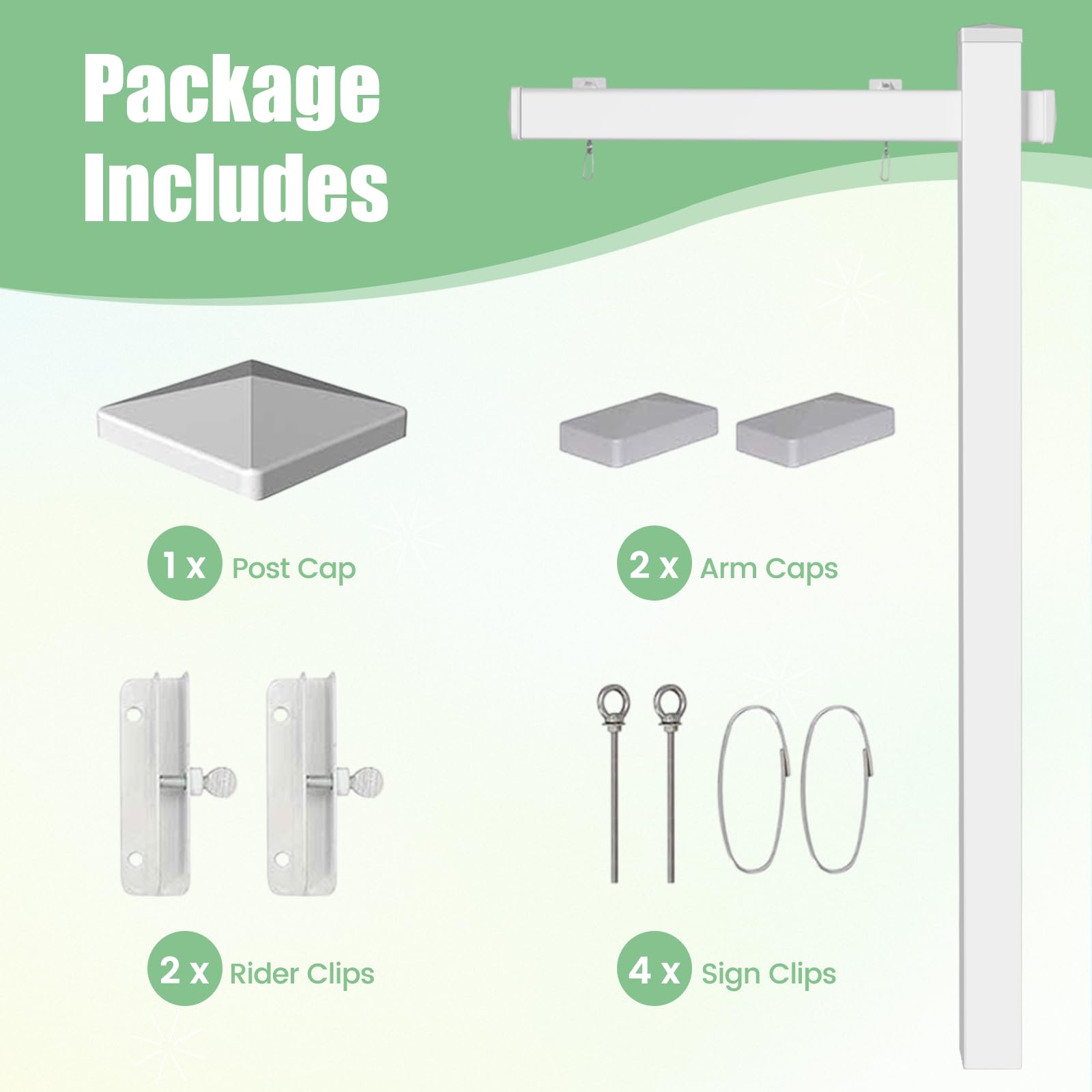GIANTEX Soporte de Carteles de 183cm, Poste de Letrero de Inmobiliaria de UPVC con Estaca de Metal, Abrazaderas, Soporte de Señal para Venta de Casa, Alquiler, Señalización en Granjas (Blanco)