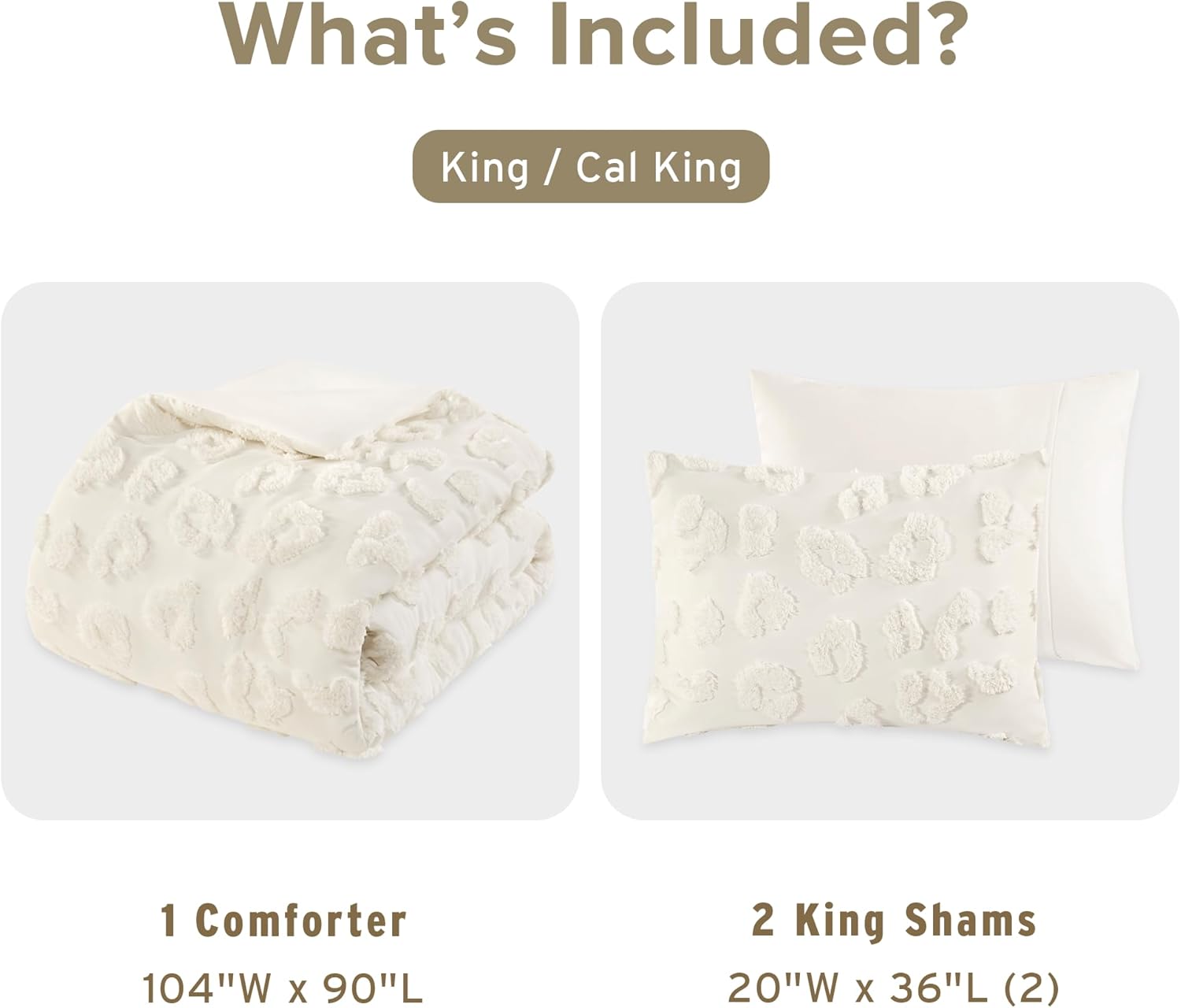 Intelligent Design King Comforter Set Chenille Tufted Animal Print Pattern Comforters King Size, All Season Fluffy Bedding Soft Microfiber Reverse, Larissa, King/Cal King Off-White 3 Piece - Image 5