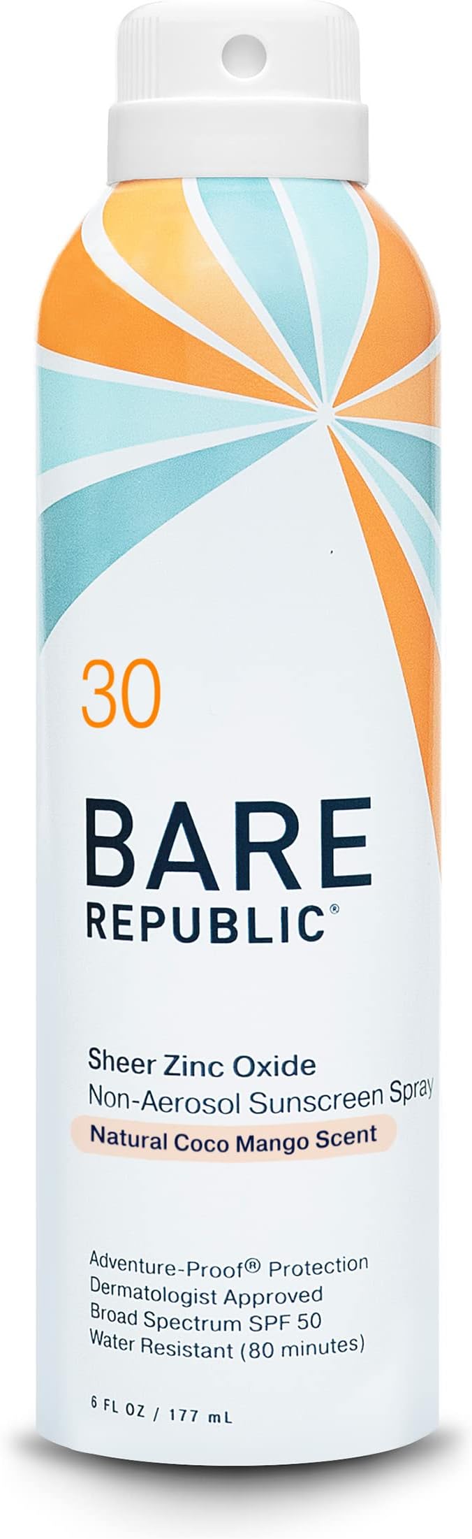 Bare Republic Mineral SPF 30 Sport Sunscreen Spray, Coco-Mango (6 oz)