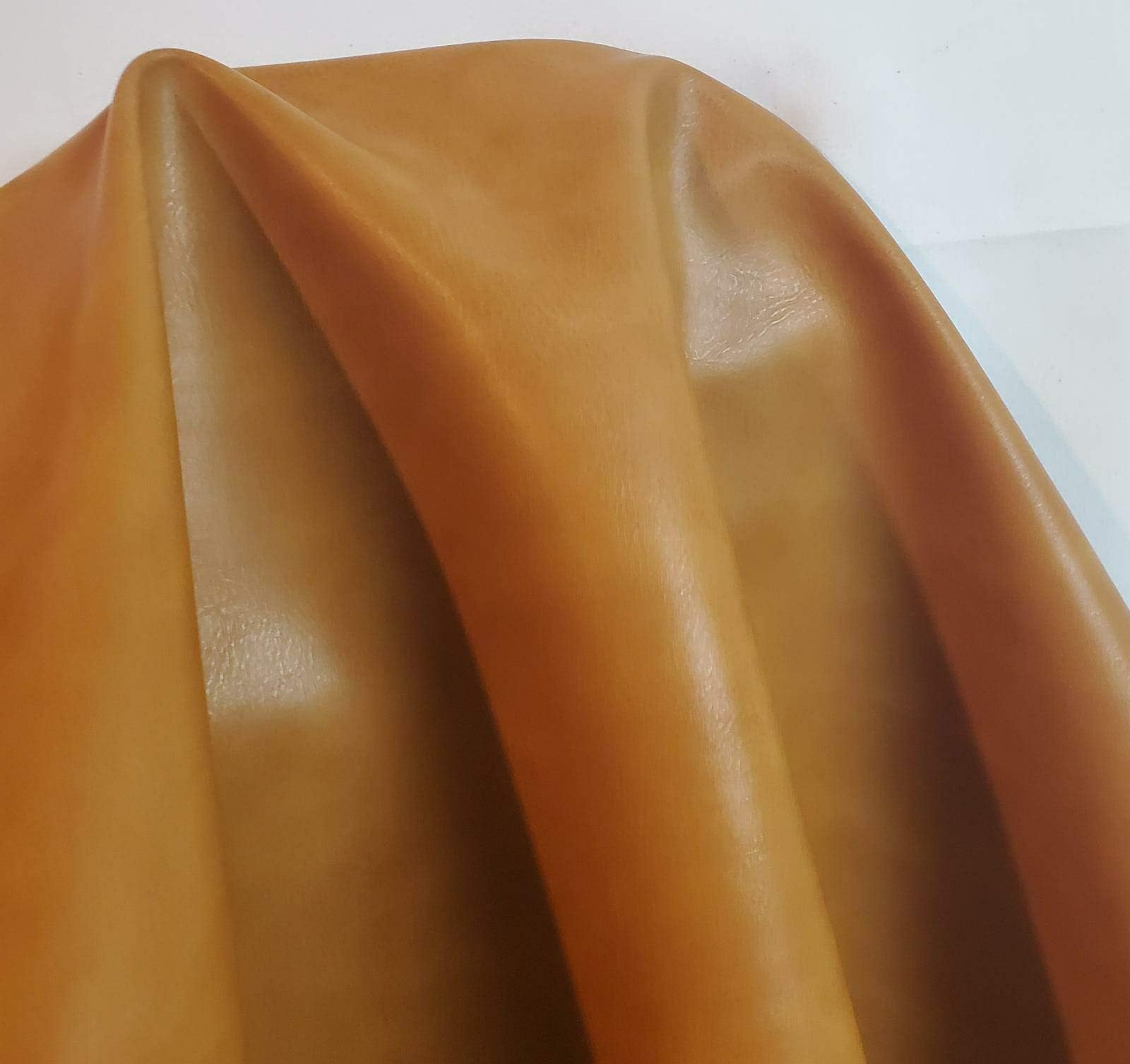 NAT Leathers™ | Italian Tan Caramel Tan Two-Tone Faux Leather Synthetic Pleather 0.8 mm 1 Yard 36 inch Wide x 52 inch Long Soft Smooth Upholstery (British Tan)