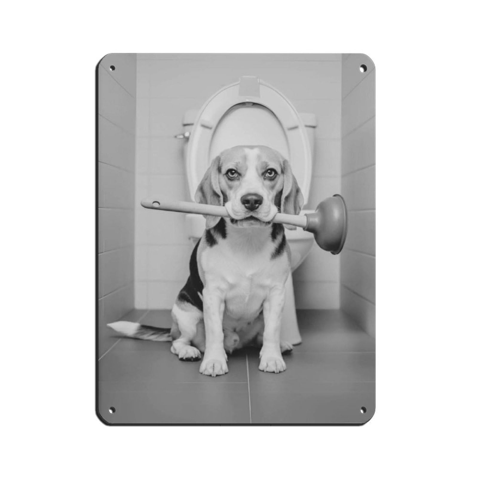 Beagle Dog Bathroom Art, Plumber with Plunger Décor Retro Poster Metal Tin Sign Chic Art Retro Iron Painting Bar People Cave Cafe Family Garage Poster Wall Decoration 12x16inch(30x40cm)