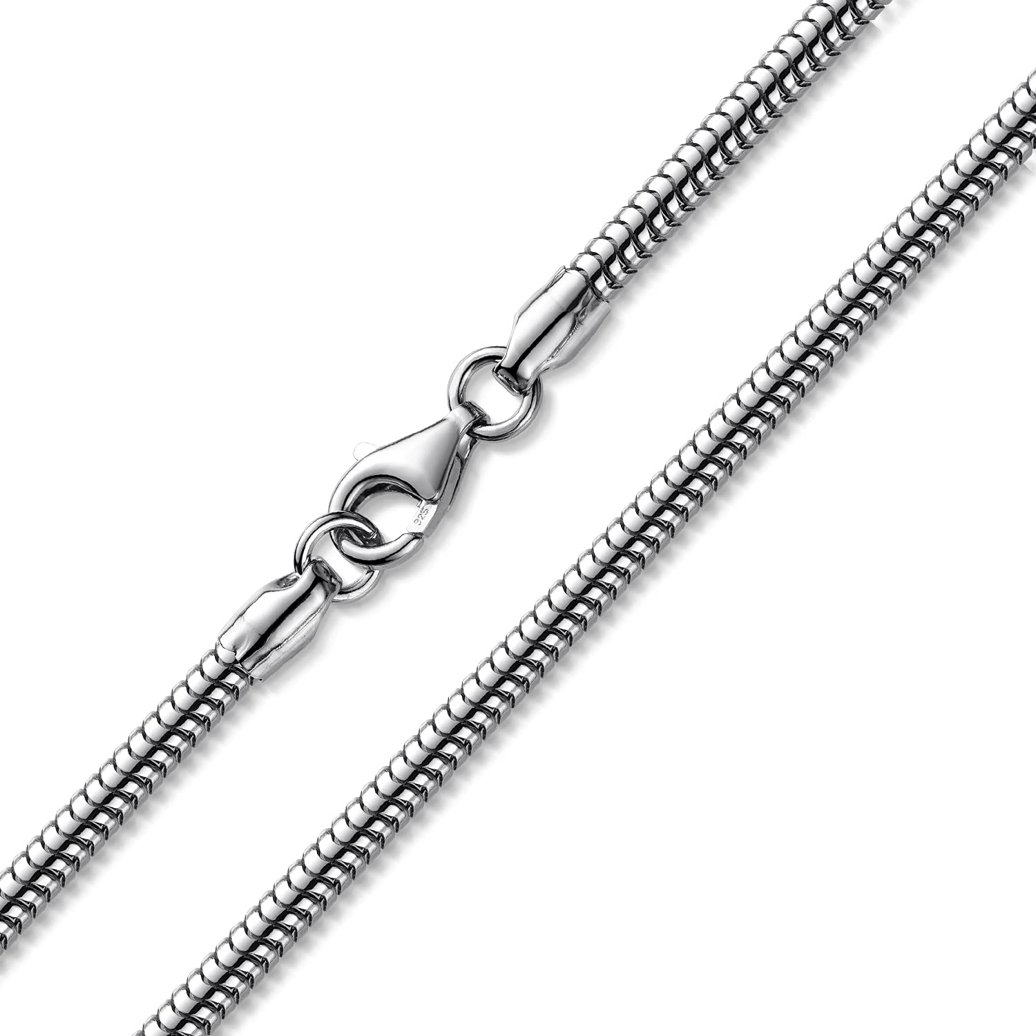 925 Sterling Silber Schlangenkette 3mm Damen Halskette Collier K28 | aus rhodiniertem Sterlingsilber incl Schmuck Box von MATERIA by Matthias Wagner