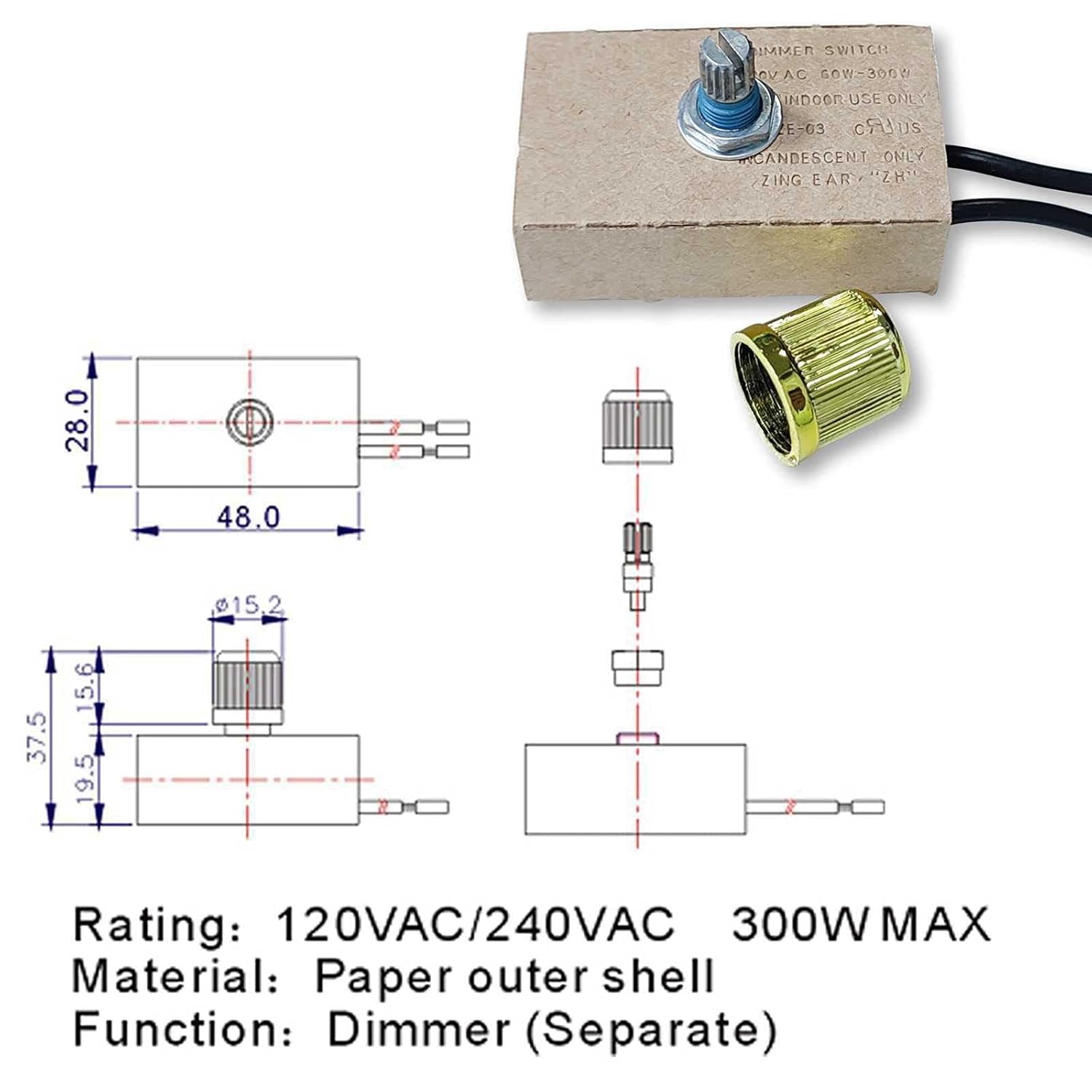 Buy Jifeijidian Zing Ear Switch Lamp Rotary Dimmer On Off Switches Home Table Light Full Range Inline Control Replacement Repair For Halogen Lamp Led Incandescent Lights Brass Knob Ze 03 Kit 300w 240v Online