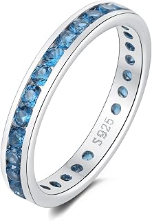 MusesArtDesign Sterling Silver 925 CZ Birthstone Eternity Ring - Channel Set Stackable Wedding Engagement Size 9