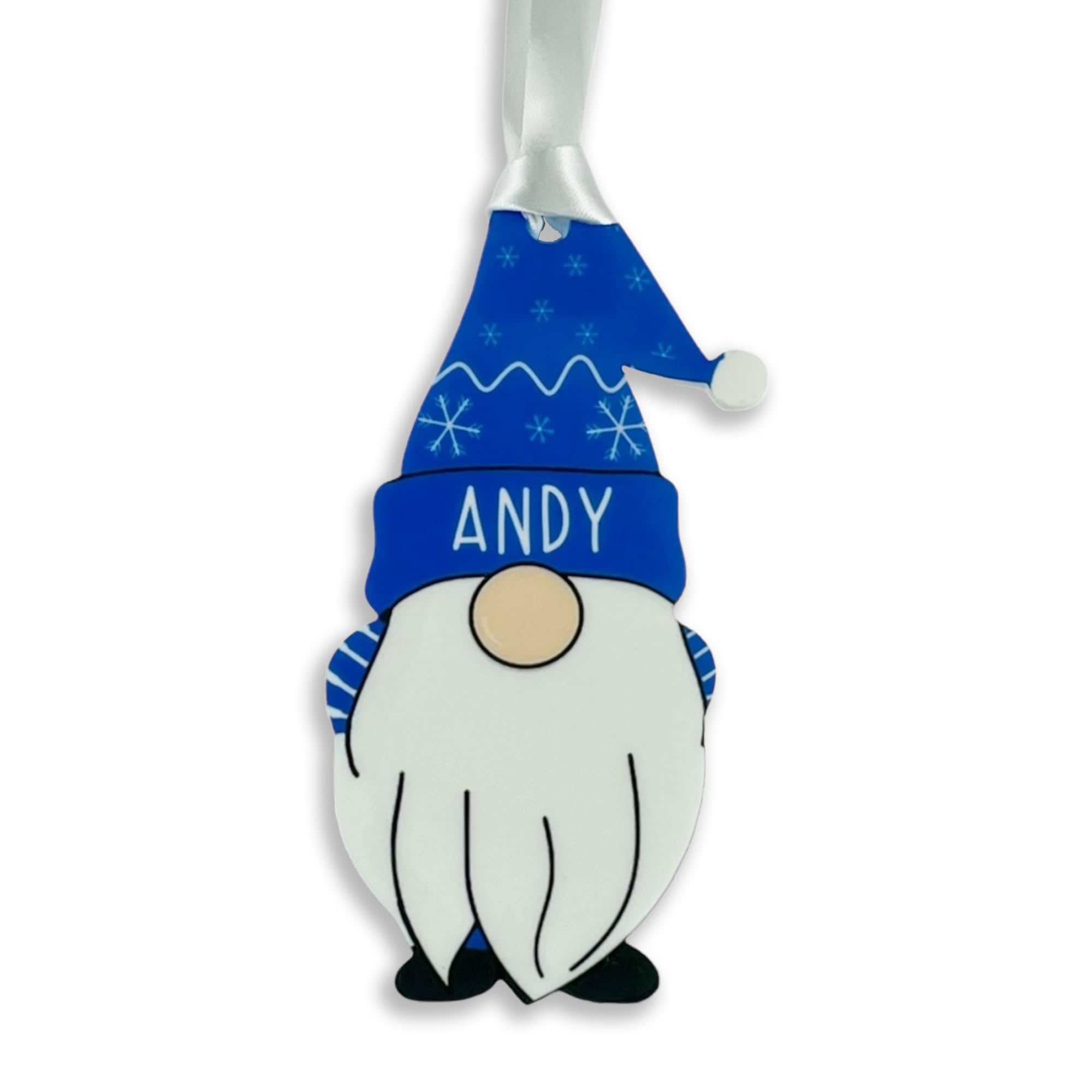 Personalised Christmas Acrylic Gonk Gnome Bauble - Blue - Add any name! (Decoration Only)