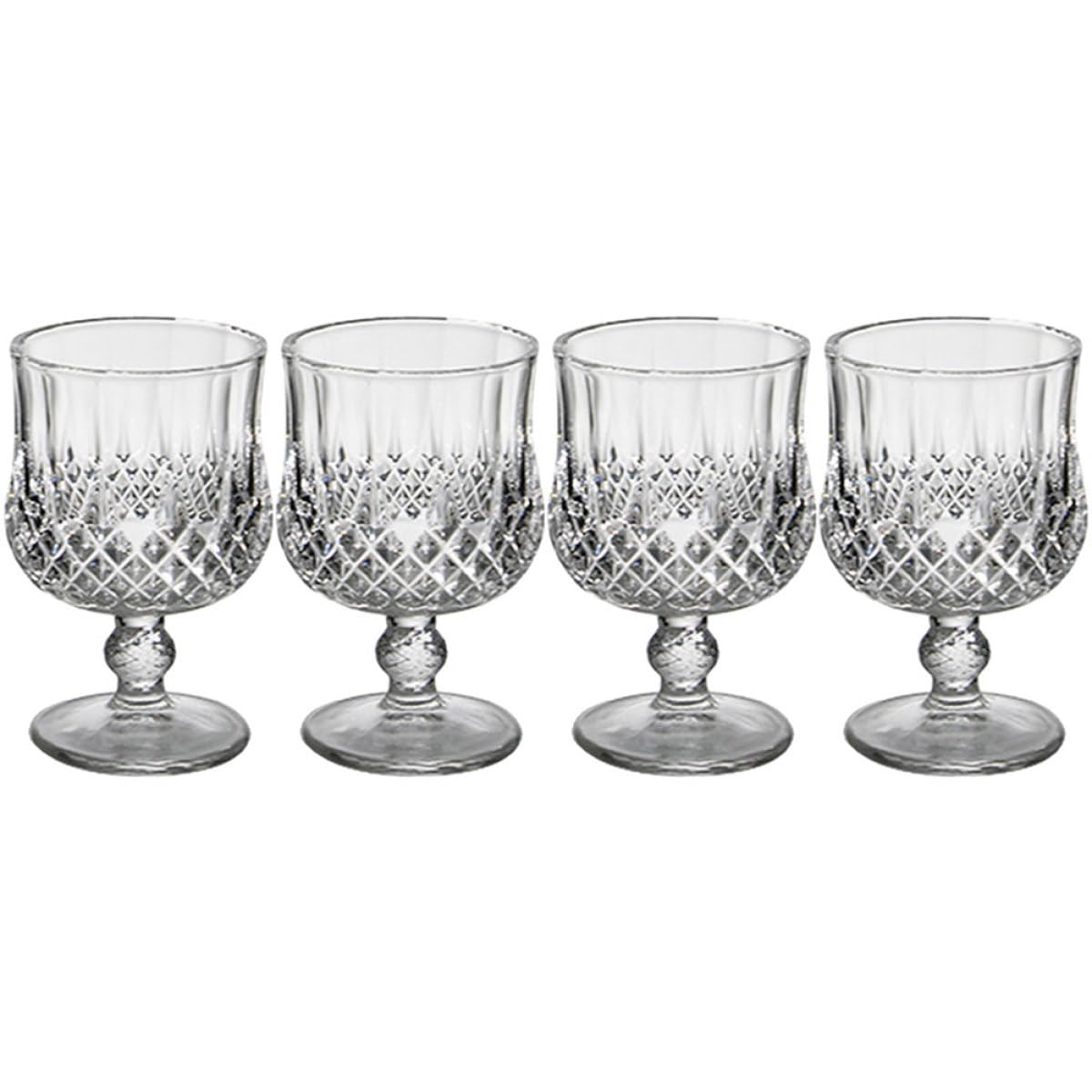 FOMIYES Copas de Vino Claro de Cristal Tallado Diseño Diamante, 4 Piezas, Copa de Cóctel Transparente para Hogar y Hotel, Ideales para Fiestas y Degustación de Vino