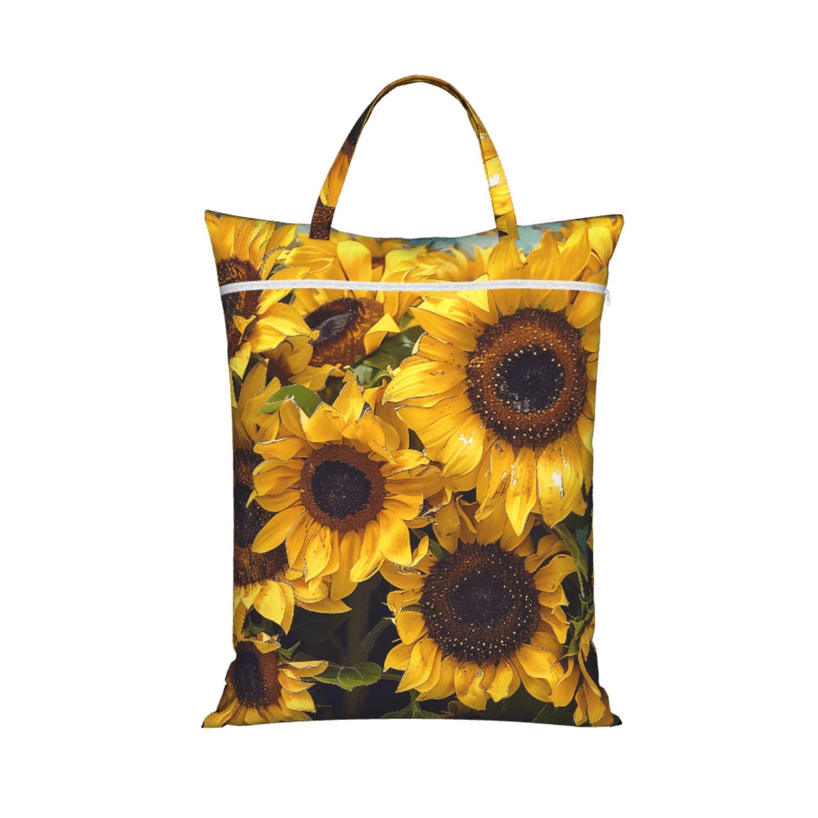 Large Travel Laundry Bags,Sunflower Print with Handle Foldable Laundry Bag for Holidays Gym Swimming and Family Trips, 1Pcs