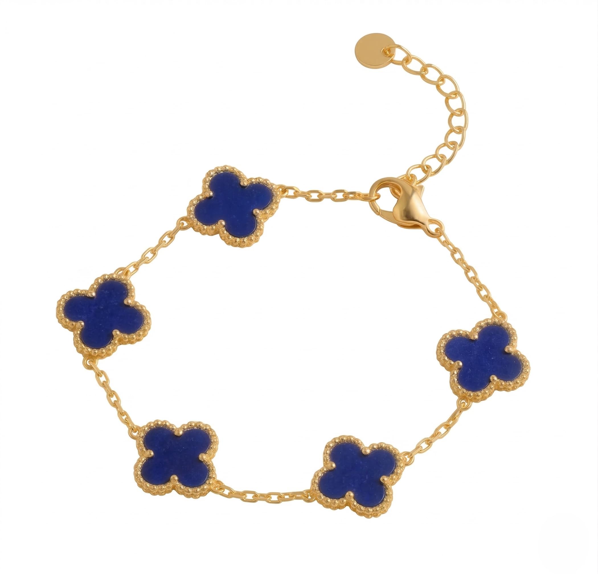 Elegant Stainless Steel Gold-Plated Clover Motif Chain Bracelet with Blue Stone Dainty Minimalist Jewelry for Women Special Occasion Accessory-image-6