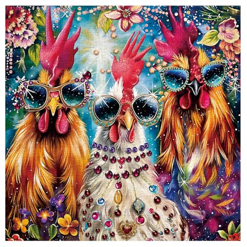 Rompecabezas de Gallina Divertida para Adultos, 1000 Piezas, Rompecabezas de Gallo y Flores, Ideal como Decoración para el Hogar miniatura 1