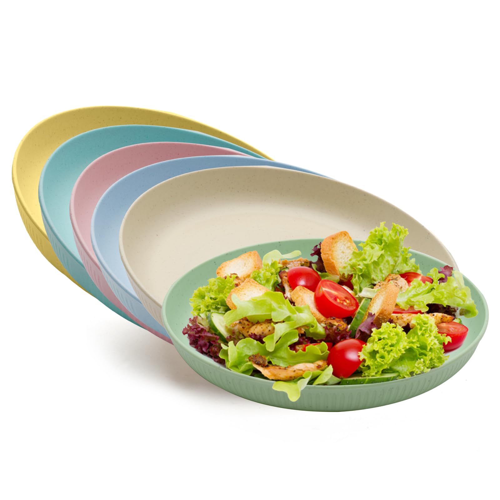 HENGBIRD Zestaw 6 talerzy z tworzywa sztucznego, 23 cm, dla dzieci, na kemping, do sałatki, makaronu, na imprezę, do mycia w zmywarce