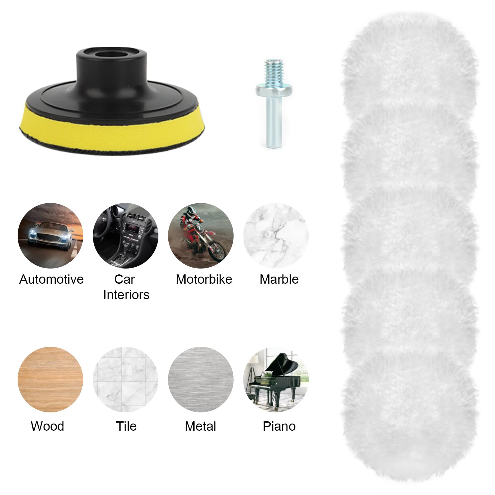 URAQT Kit 8 Pezzi di Lucidatura Auto, 100mm Tamponi per Lucidatura Auto, Tamponi Lucidatura Lana con M10 Adattatore Trapano e Adattatore Esagonale, Disco per Lucidatura Auto per Pulizia e Lucidatura