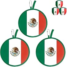 2026 World Cup Mexico Flag Folding Hand Fans 3 PCS, 8.2" Fabric Round Foldable Fans with Matching Storage Pouches, Portable Hanging Fans for Game Day and Party Mexico
