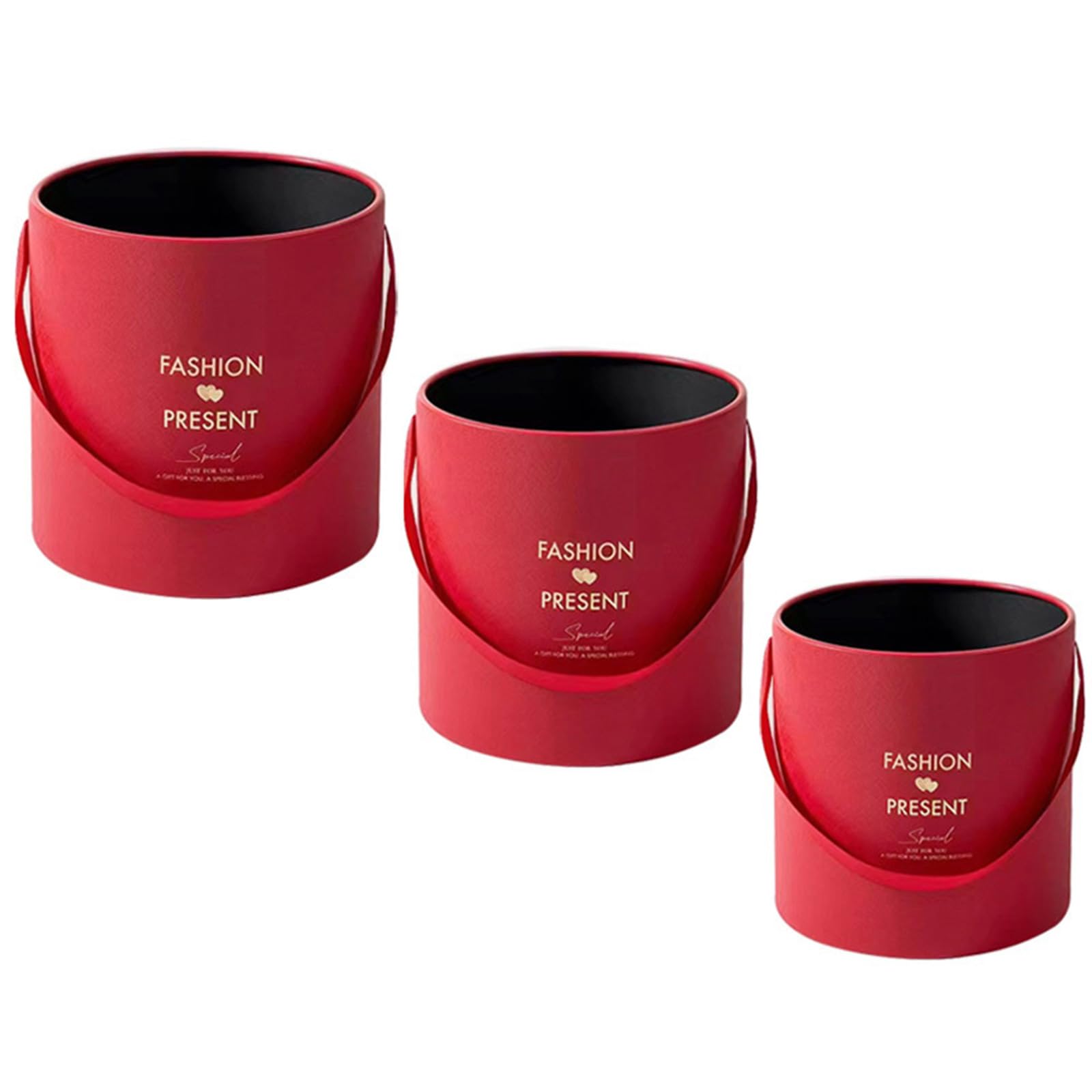 Of 3 Paperboard Bouquet Holders Round Flower Arrangement Buckets with Handles Floral Container Round Flower Bucket