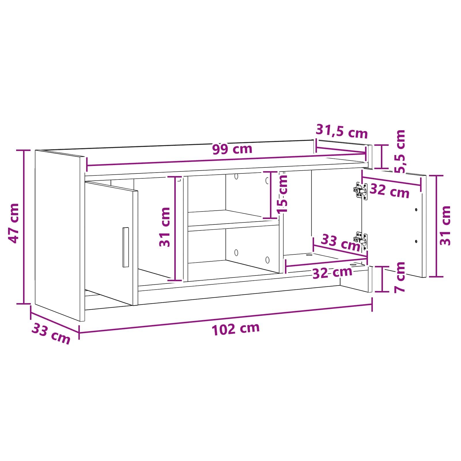 Mobile TV in legno bianco, 102 x 33 x 47 cm, con molto spazio, scaffale e cassetto per soggiorno, angolo gaming, salvaspazio, design moderno, facile da pulire, montaggio a parete possibile