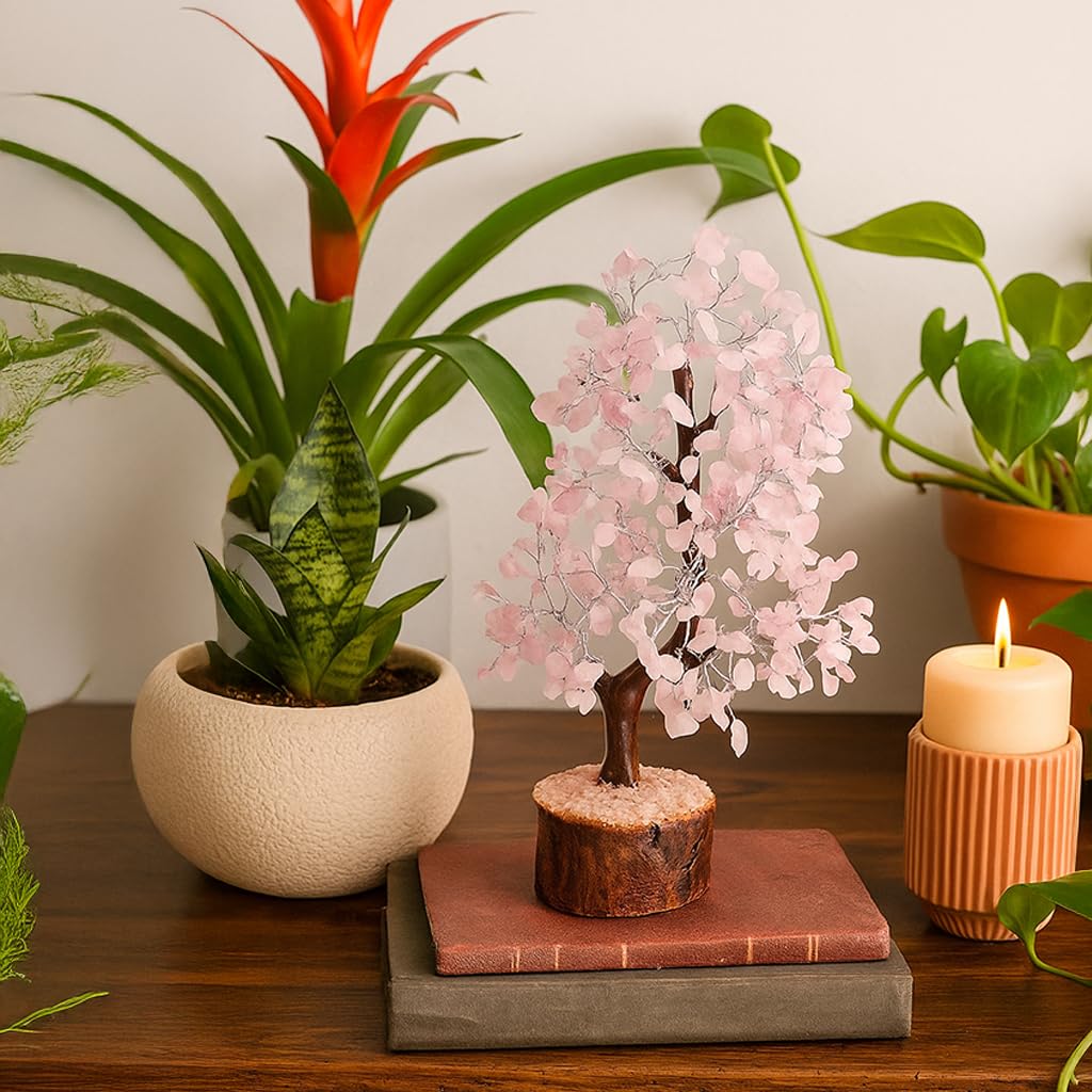 Albero di pietra preziosa – Albero della fortuna con vere pietre – quarzo rosa Chakra albero, pietra curativa armonica, pietra preziosa decorazione albero amore e armonia – albero di