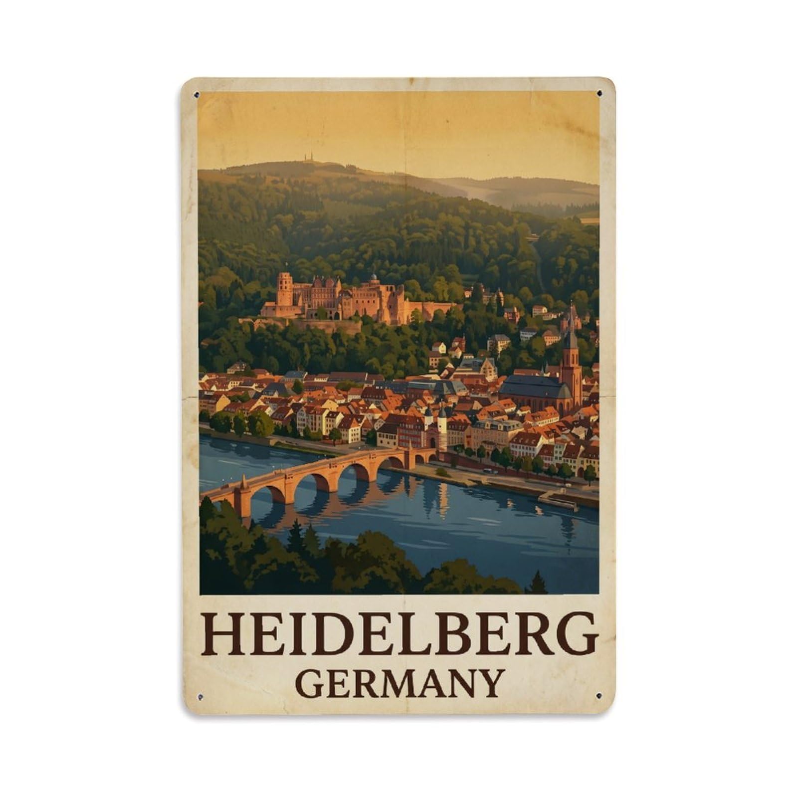 Retro Germany Heidelberg Travel Metal Tin Sign Plaque Wall Decor for Cafe, Club Bar, Office, Garden Metal Poster 8x12Inch