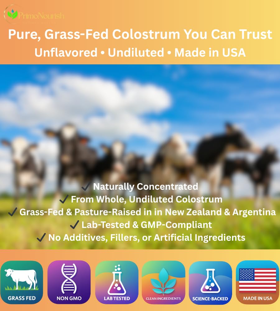 Grass-Fed Pure Bovine Colostrum Powder, 240g (8.4 oz) | Gut Support, Energy & Recovery | Pasture-Raised Whole Colostrum, Cold-Processed | Third-Party Lab Tested | Made in USA in a GMP Facility — Amazon image 3