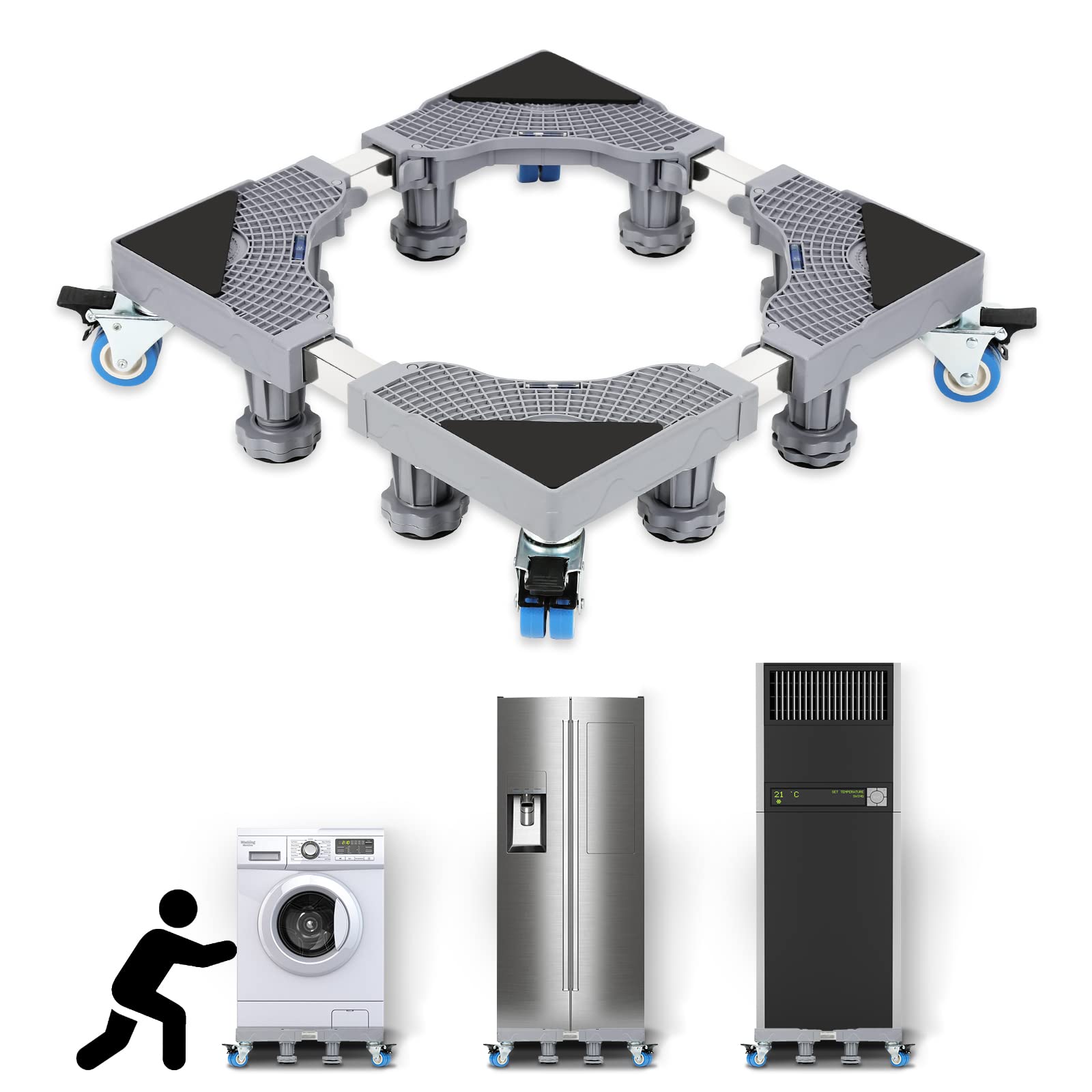 Verstellbare Waschmaschinen Untergestell Beweglich Sockel, Trockner Sockel Untergestell Podeste & Rahmen für Gefrierschrank,（40-68CM Einstellbare）