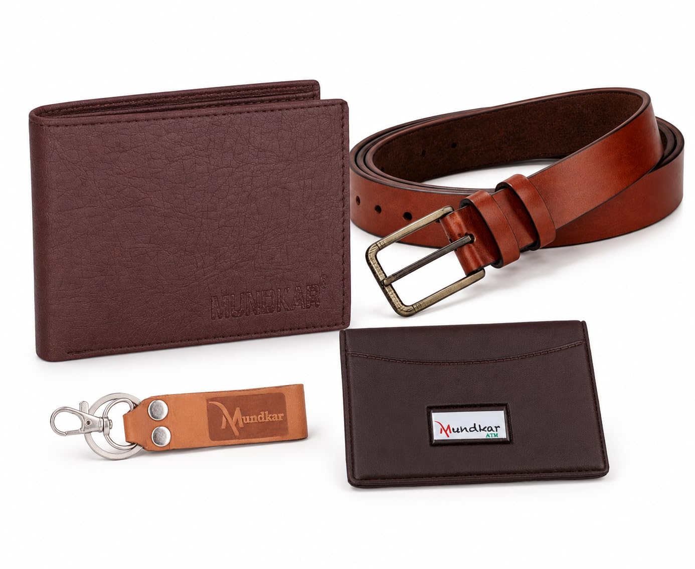 Leather Tan Mens Wallet Brown Belt Keychain & Card Holder Gift Set Combo (BWC-01) (Combo_2)-image-8