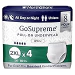 NorthShore GoSupreme Overnight Incontinence Underwear, 8-Hour Pullup Style, 2X-Large, 4 Count Starter Pack, White, 56-80 inches, Unisex Adult Diapers