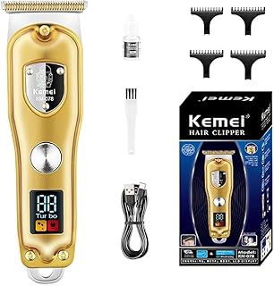 ماكينة حلاقة شعر احترافية بشاشة LCD قابلة لإعادة الشحن الذاتي ببطارية 600mAh شفرة على شكل حرف T Km-078 أسود وذهبي