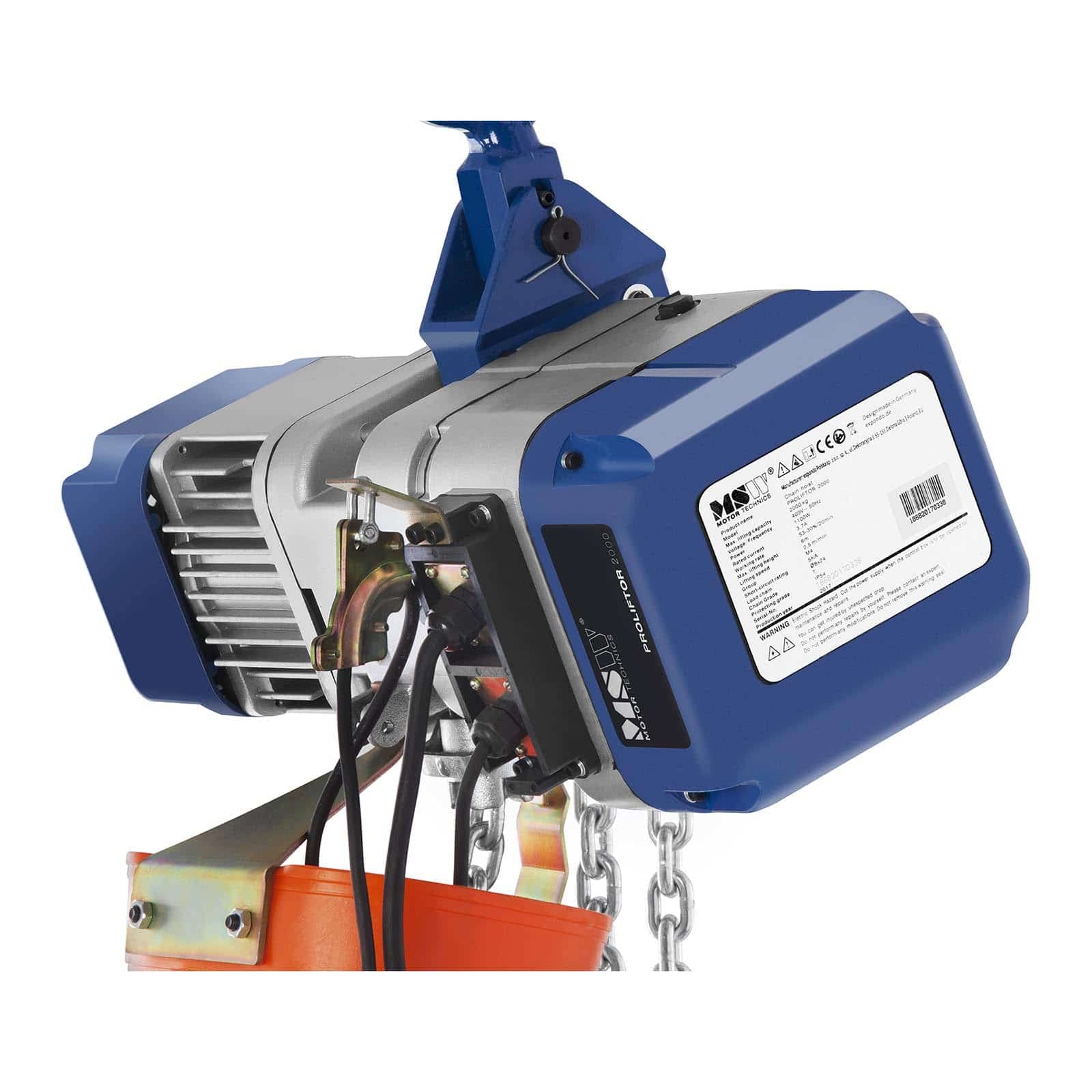 MSW - Kettenzug Seilwinde Laufkatze (Elektrisch, 1.100 W, 2.000 kg Hebeleistung, 400 V, 2,5 m/min Geschwindigkeit, Fernbedienung)