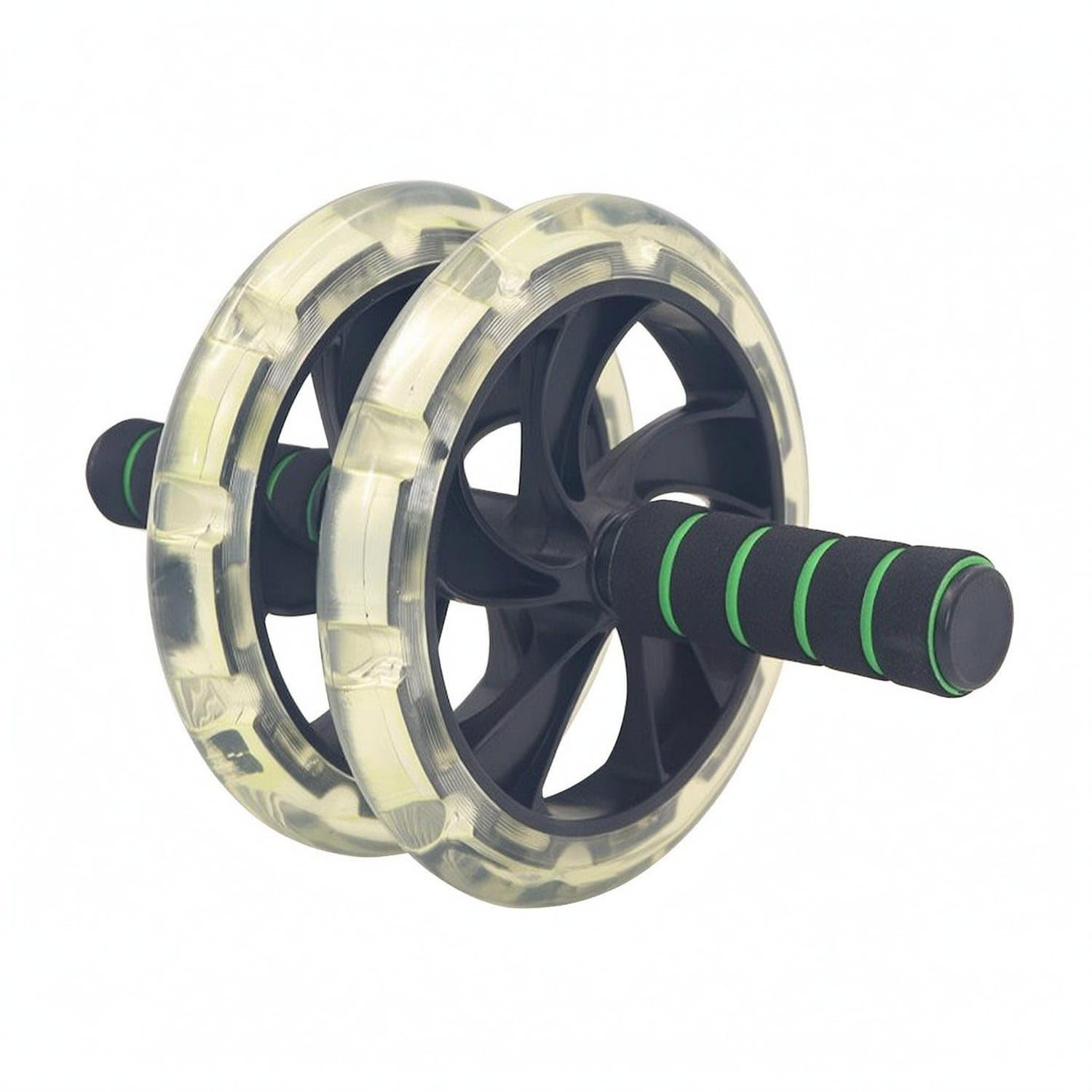 Transparent Wheels doubleWheel Ab Roller Green Grip Rings Dual Wheel Ab Roller Black Frame Abdominal Exercise Equipment Stable for Home Gym, 200MM Transparent-image-25
