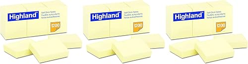 Miniatura 1 de Highland 6539YW - Notas autoadhesivas, 1 1/2 x 2, color amarillo, 100 hojas (paquete de 3 de 12)
