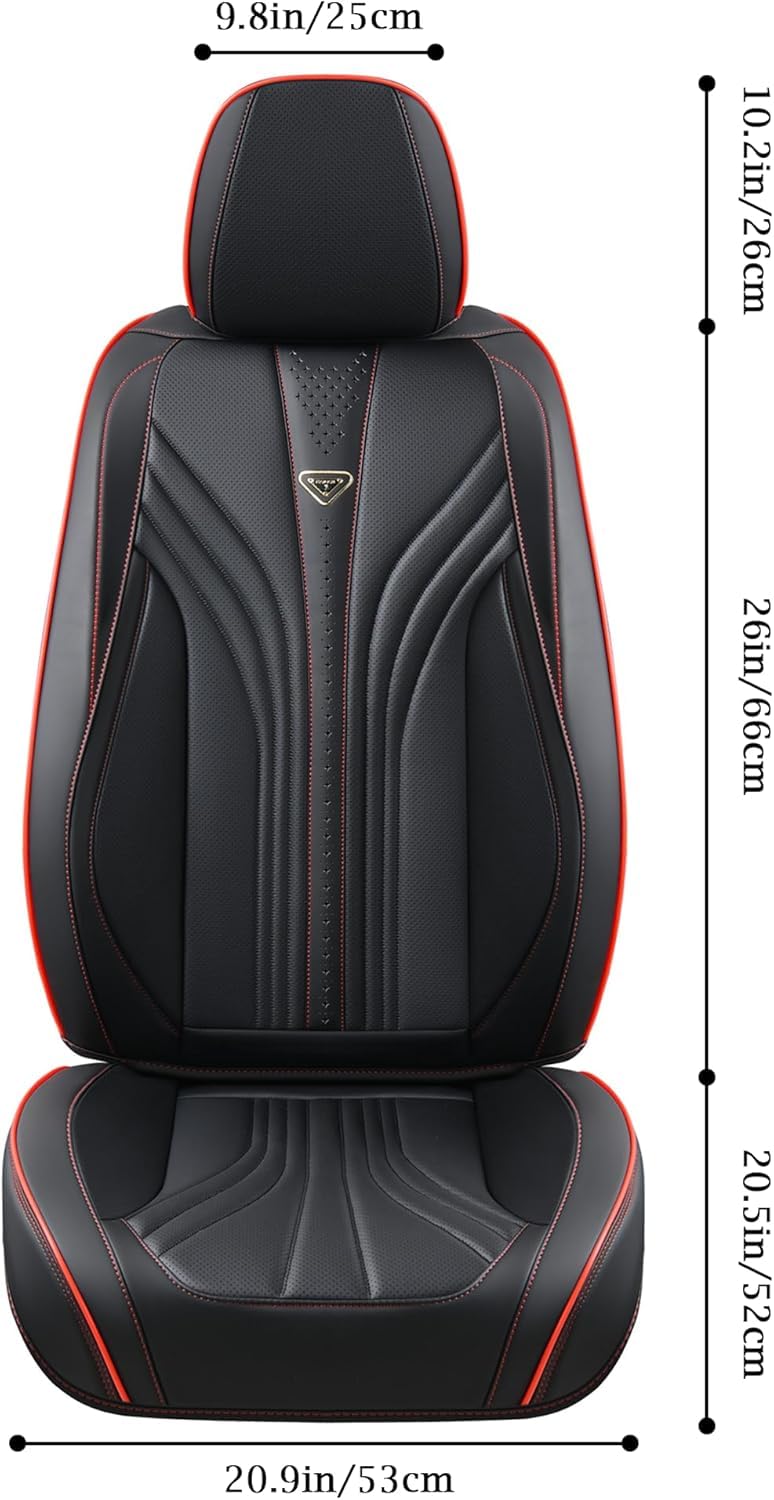 FLORICH Autositzbezüge Set PU Leder Vordersitze und Rückbank, wasserdichte Autositzauflage Universelle Passform für 95% Limousine, SUV, Pickup, Van (Komplettset, Schwarz&Rot Linie)
