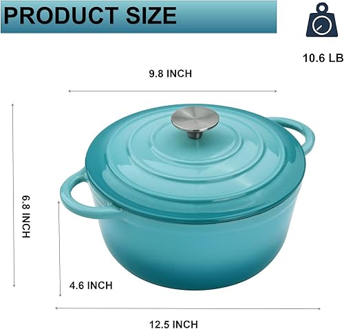 Miniatura 8 de Horno holandés de hierro fundido esmaltado de 4.5 cuartos de galón con tapa, horno holandés redondo grande de doble asa, olla redonda clásica para