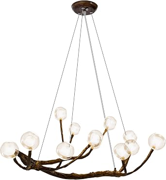 Industrial Modern Wood Branch Chandelier 12 Lights Vintage Wooden Branches Twigs Ceiling Pendant Adjustable Chain Handmade Firing Double Layered Lampshade Medieval Modern Style