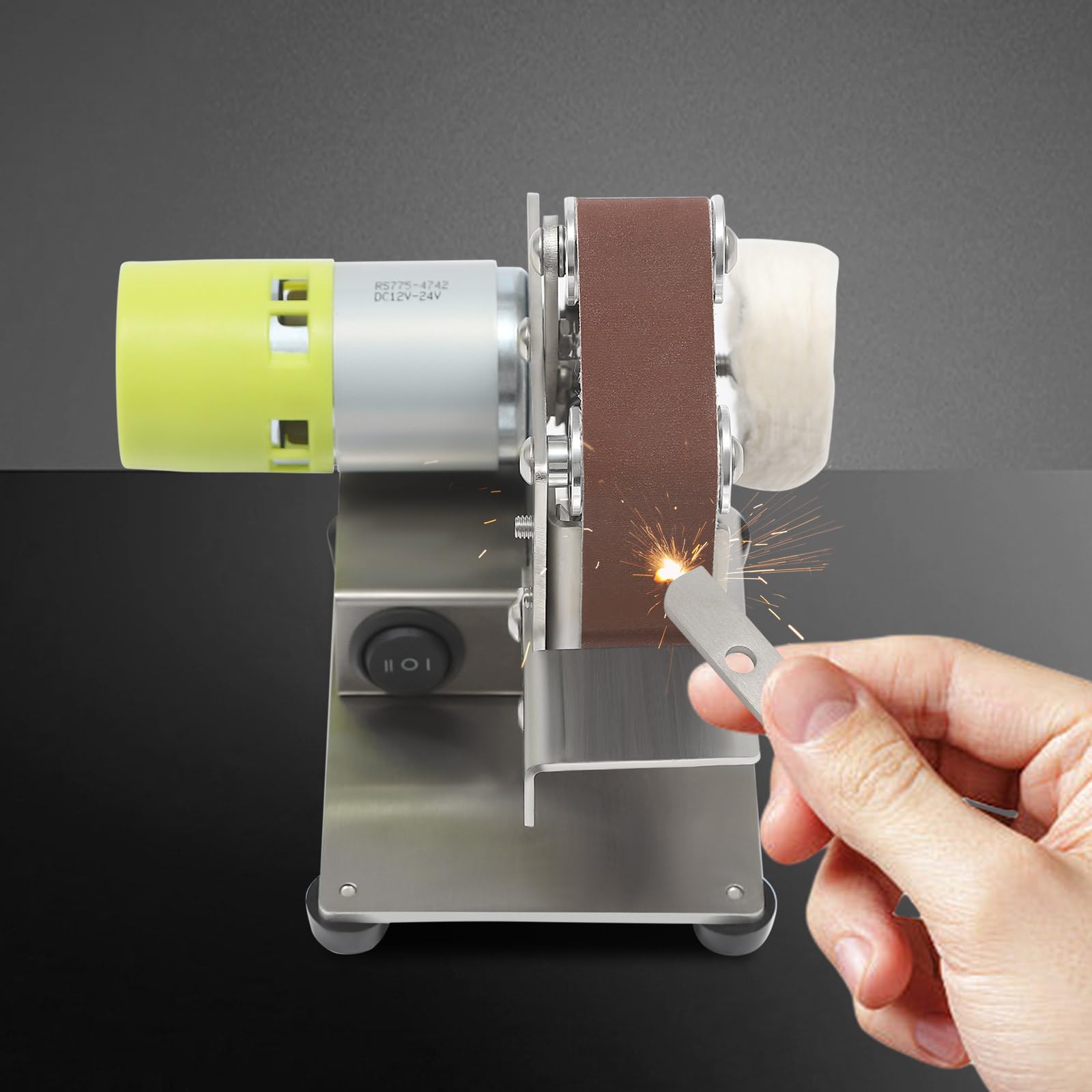 Lijadora de banda, juego de lijadora de 150 W, 7 velocidades, máquina pulidora DIY ajustable, máx. 10.000 rpm, lijadora con 10 bandas de lijado, para pulir y lijar