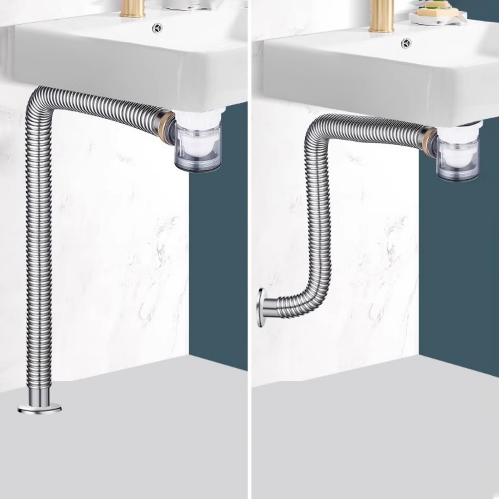 Sifon Lavabo de Acero Inoxidable,Rebosadero y Válvula Click Clack Lavabo Tubo Flexible Desague Lavabo,Anti-Odores Fregadero Kit de Desagüe Desague Lavabo