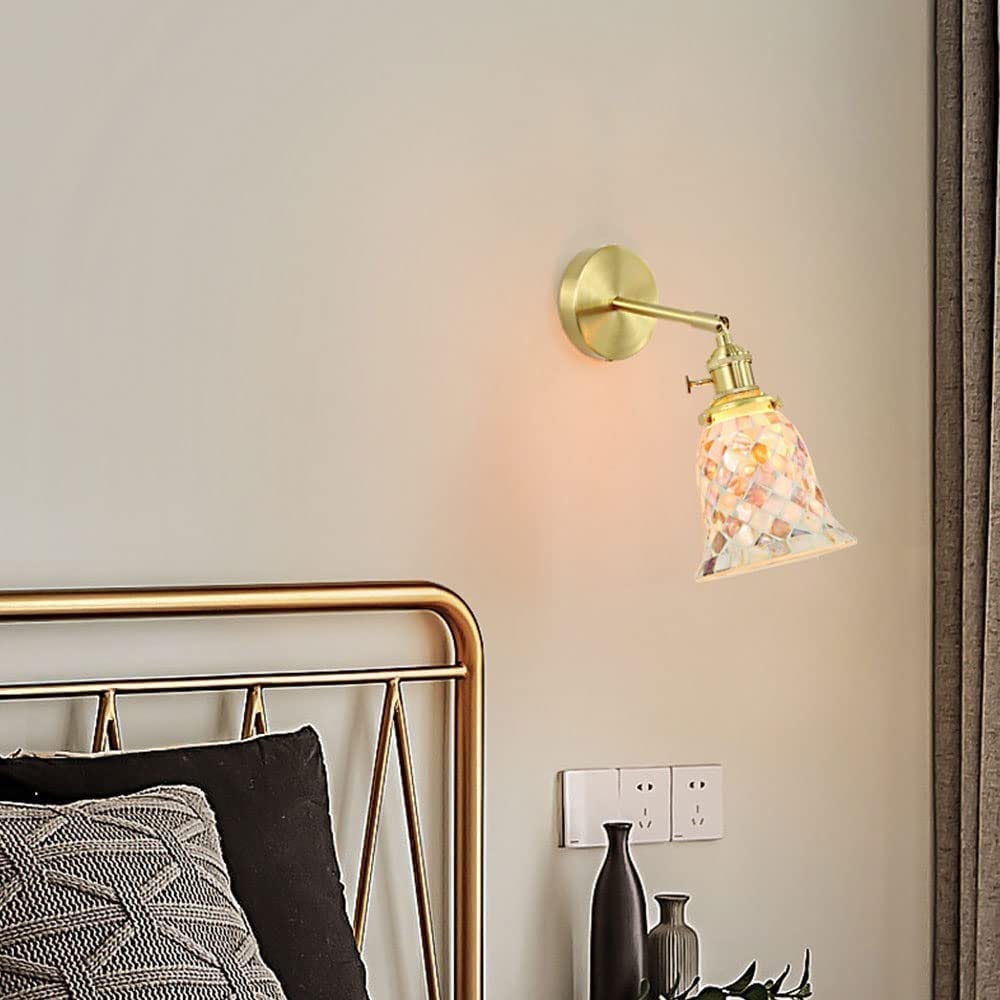 Luxus wandleuchten Japanischen Stil Messing Wandleuchte Schlafzimmer Studie Nacht Leselampe Nordic Retro Kunst Dekorative Lampe Kreative Persönlichkeit Shell Wandleuchte Innen Glas Leuchten