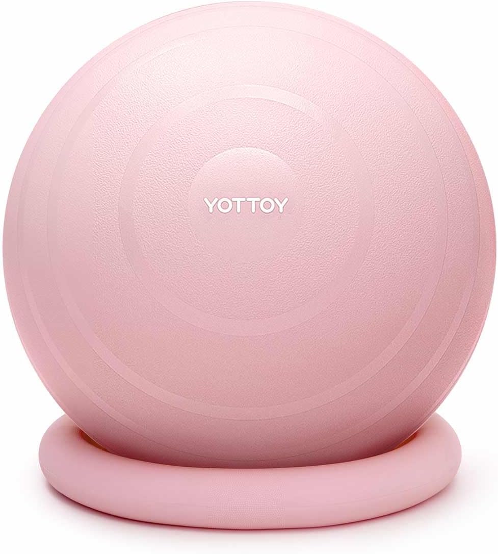 YOTTOYExercise Ball Chair with Base,Yoga Ball Chair for Home Office Desk, Stability Ball & Fitness Ball Seat with Pump (Pink, 23-26ines(58-65cm))