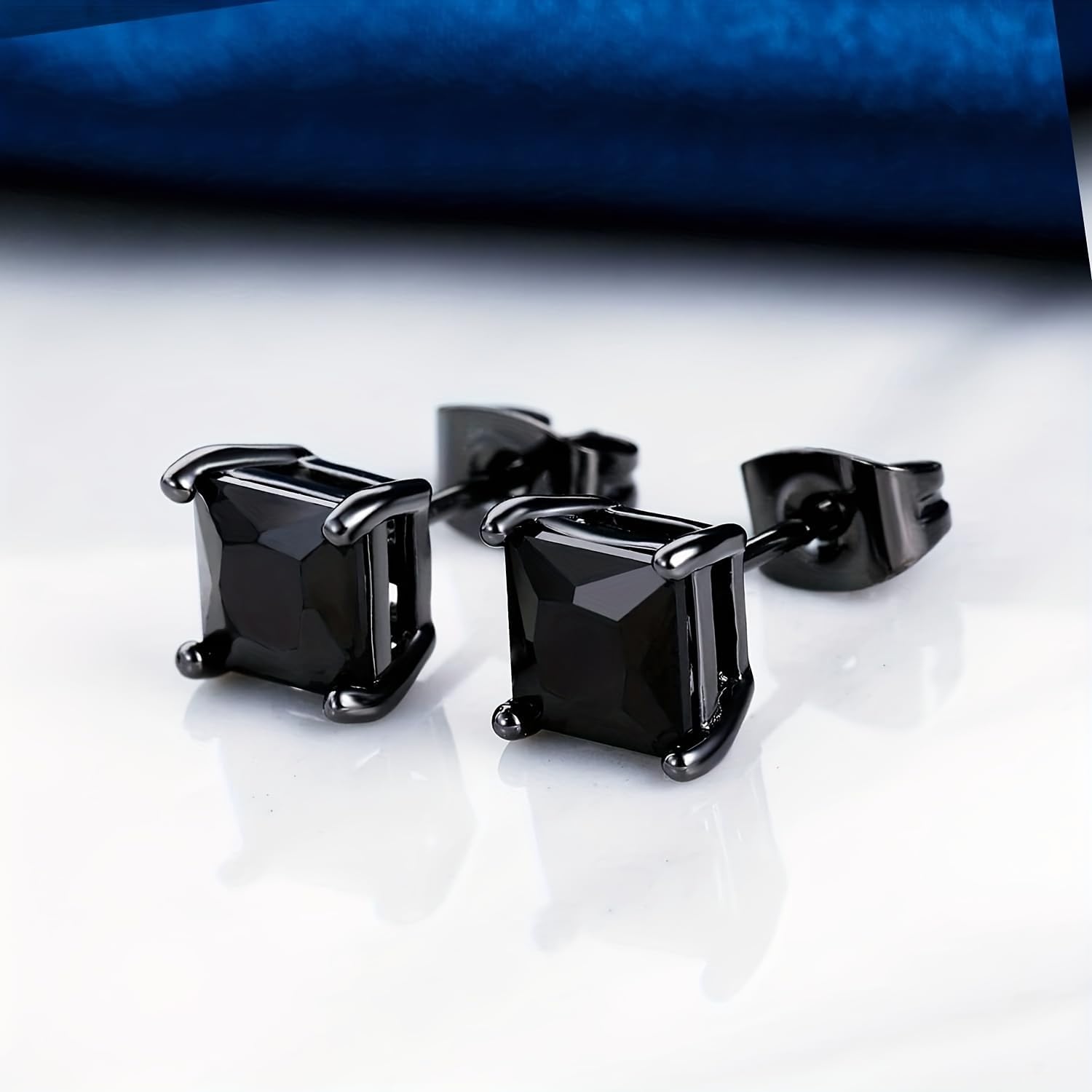 VOLUKA Black Cubic Zirconia Stud Earrings for Women Men - 3 Pack of Surgical Stainless Steel Black Gold Plated Hypoallergenic for Sensitive Ears Simulated Diamond CZ - Image 4