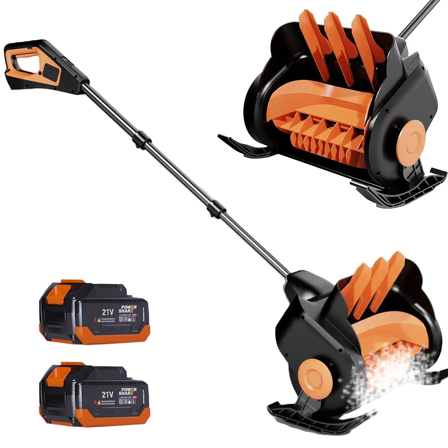 Spazzaneve Elettrico da 21 V, Pala da Neve a Batteria con 2 batterie, profondità 6'', Larghezza 16'', Distanza di Lancio 33 Piedi, 3 velocità, Display di Alimentazione a LED